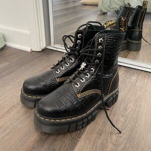 Heaven Marc Jacobs x Dr Marten Black Croc-Embossed Combat Boots
